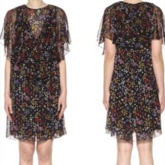 See by Chloe 34 (US 4) 100% Silk Black Floral Dress ~ Sheer Ruffle Cocktail - Picture 1 of 11